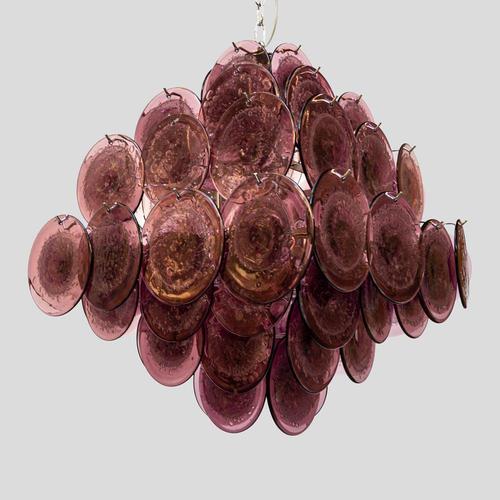 Purple Disc Pulegoso Glass Square Shaped Hanging Light For Sale - Image 5 of 11