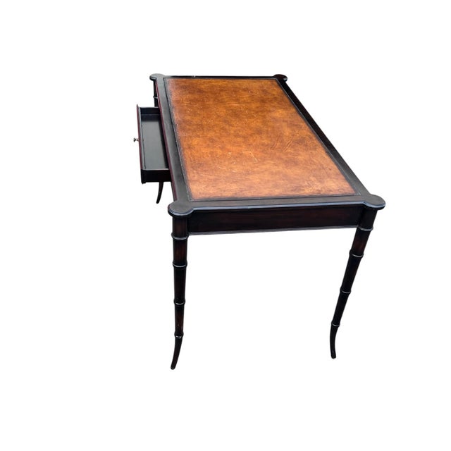 Late 20th Century Late 20th Century Faux Bamboo Leather Top Writing Desk For Sale - Image 5 of 18