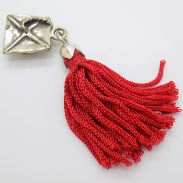 Vintage Italian Handmade Genuine Silver & Red Tassel Academic Hat Mortarboard Miniature Charm For Sale - Image 4 of 10
