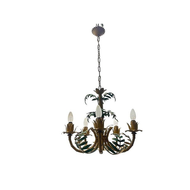 Faux Bamboo Tole Palm Tree Chandelier, France, 1950s For Sale - Image 11 of 13