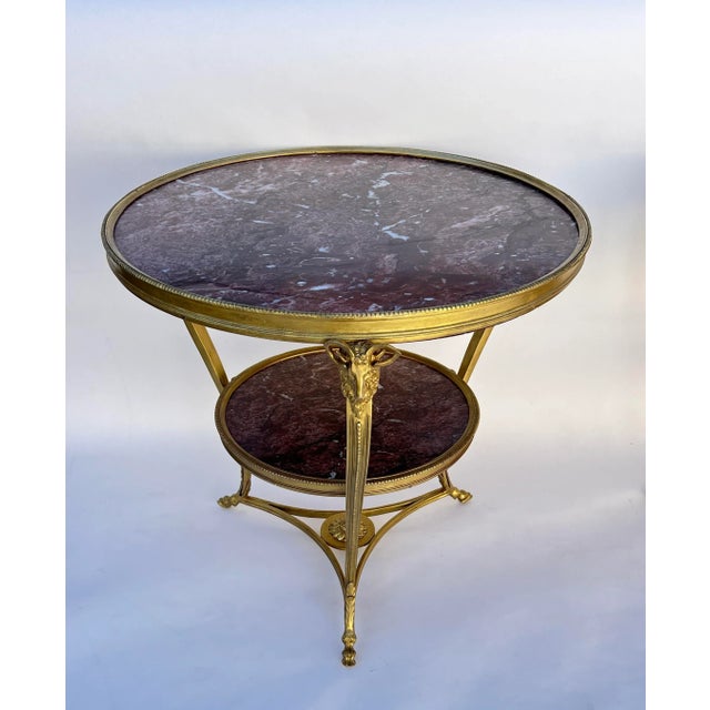 French Early 20th Century French Bronze Ormolu Mounting and Rouge Marble Gueridon Table Side Tables- Set of 2 For Sale - Image 3 of 9