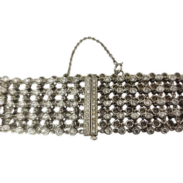 Metal Late 20th Century 18 Karat White Gold Diamond 5 Row Mesh Bracelet For Sale - Image 7 of 8