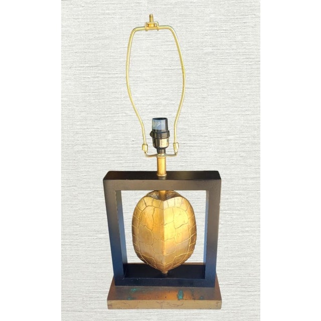 Contemporary Contemporary Gold Turtle Modern Style Black Rectangular Lamp Shade Table Lamp For Sale - Image 3 of 15