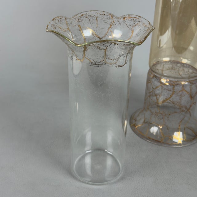 1970s Double Artistic Glass Vase in Amber with Gold Leaf Crackle from Velab Artigiani del Vetro, 1970s For Sale - Image 5 of 11