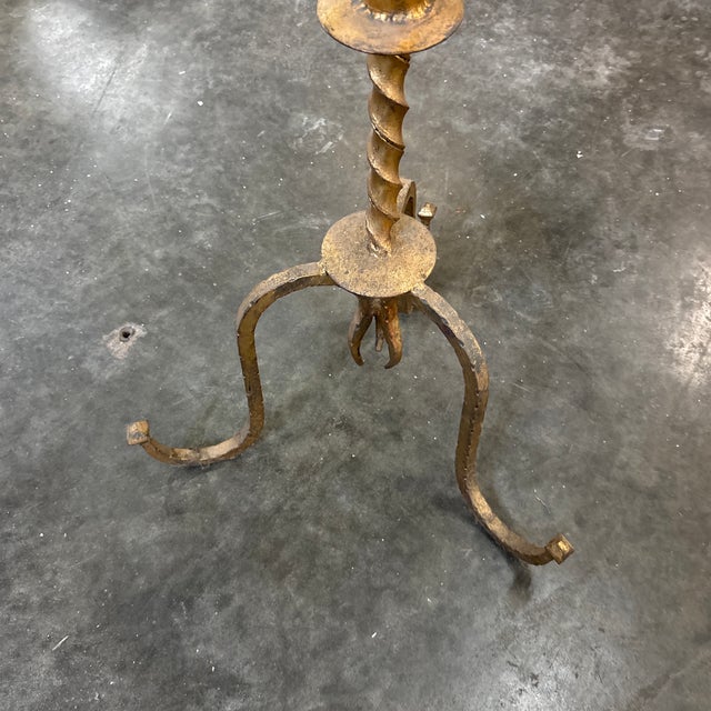 Mid 20th Century Spanish Wrought Iron Floor Candlestick W/ Gold Wash For Sale - Image 4 of 12