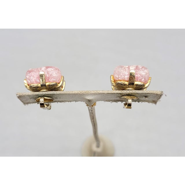Mid-Century Modern Vintage 1960s Signed Castlecliff Pink Art Glass Clip Earrings-2 Pieces For Sale - Image 3 of 10