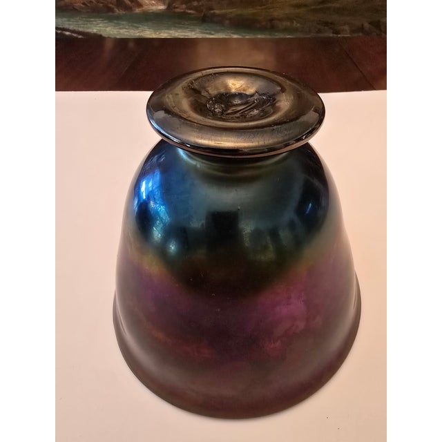 Vintage Tiffany Style Iridescent Magenta Bowl Signed For Sale In Boston - Image 6 of 11