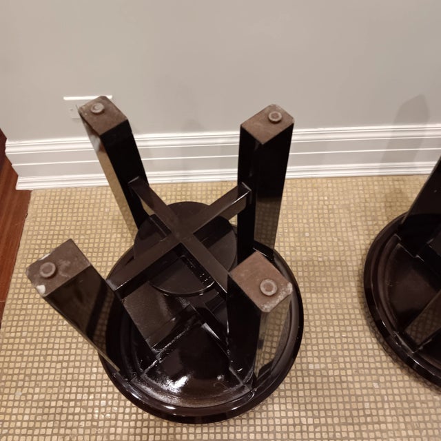 Decca Home/Boiler Solid Wood Side Table Mahagony and High Gloss Base With a Matte Black Leather Top With Brass Nailhead Trim. For Sale - Image 11 of 18