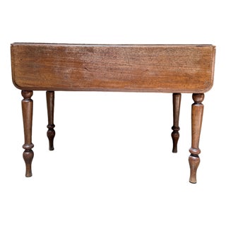 Antique American Drop Leaf Table One Drawer Turned Legs 19th C Mahogany For Sale