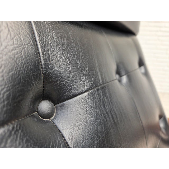 Danish Armchair in Black Artificial Leather and Teak Wood, 1970s For Sale - Image 17 of 18