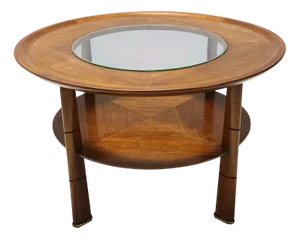 Round Walnut and Crystal Coffee Table attributed to Paolo Buffa, Italy, 1940s