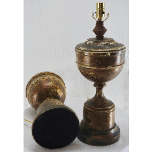 Traditional Pair of 19th Century Gilded Pedestal Lamps For Sale - Image 3 of 8