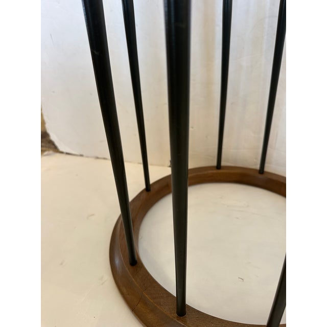 Round Midcentury Modern End Table With Glass Top and Ebonized Wood Spindles For Sale In Philadelphia - Image 6 of 8
