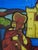 This unique hanging stained glass window made of hand-painted glass presents a romantic scene with a castle landscape, a...