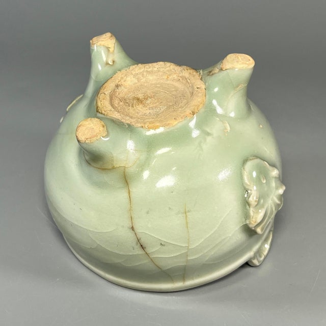 16th Century Vintage‑Style Chinese Longquan Celadon Tripod Censer, Decorative Ceramic Burner For Sale - Image 5 of 6