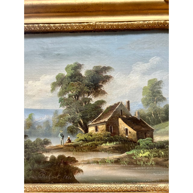 French Pair of 19th-Century French Landscape Oil Paintings For Sale - Image 3 of 14