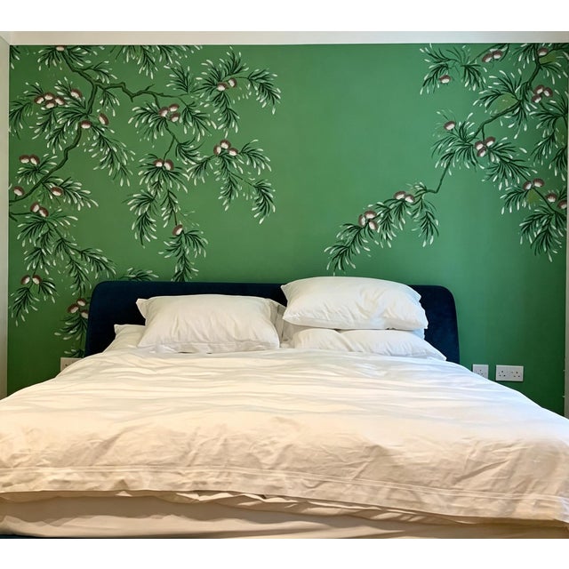 Chinoiserie Hand Painted Chinoiserie Pine Branch Wallpaper Mural With Botanical Elegance For Sale - Image 3 of 3