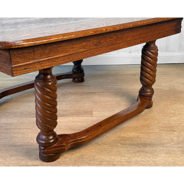 Brown Antique Traditional Oak Barley Twist Rectangle Low Cocktail Coffee Table For Sale - Image 8 of 10