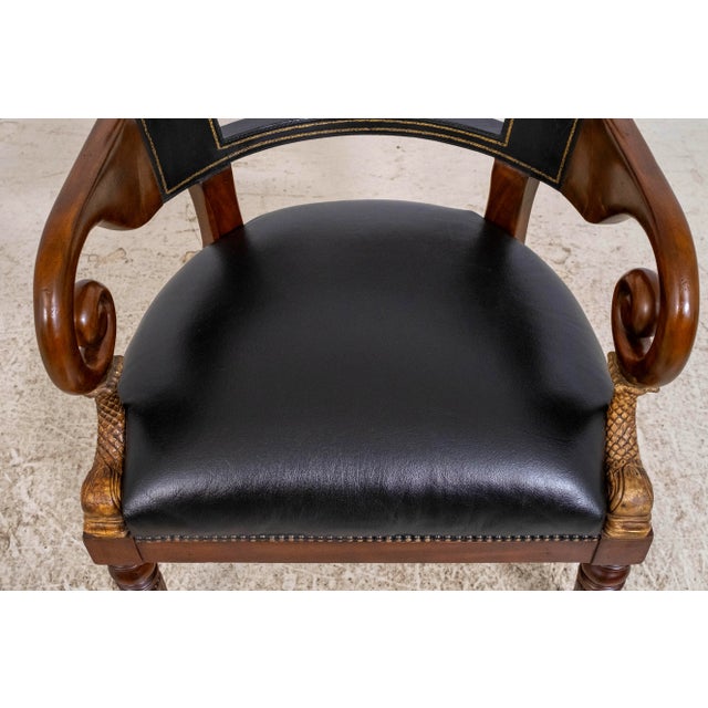 1980s Maitland Smith Set of 4 Empire Style Barrel Back Leather Club Chairs For Sale - Image 11 of 18