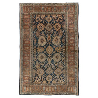 Doris Leslie Blau Vintage Striped White And Navy Blue Hand-Knotted Wool Rug For Sale