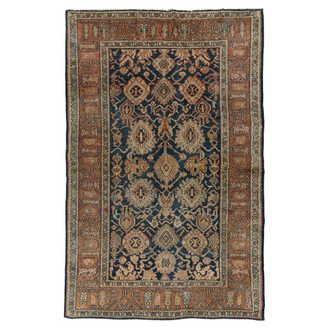 Doris Leslie Blau Vintage Striped White And Navy Blue Hand-Knotted Wool Rug For Sale