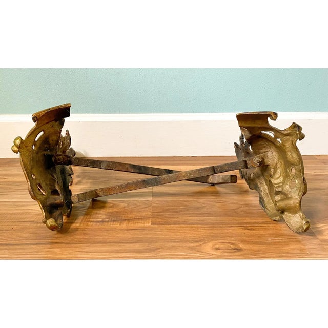 19th C. French Rococo Brass Andirons – A Pair – Gilded Age / European Antique For Sale In Houston - Image 6 of 12