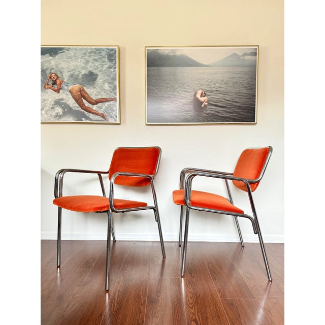 Set of 2 Mid Century Modern Tubular Arm Chairs by Global Upholstery Company, Circa 1970s Chairish