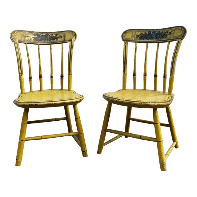 Pair of American Hand Painted and Decorated Fancy Side Chairs For Sale