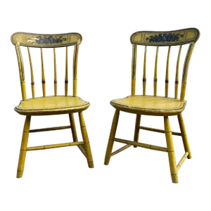 Pair of American Hand Painted and Decorated Fancy Side Chairs