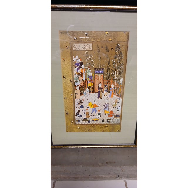 1920s 1920s Antique Persian Miniature Painting – Framed & Gilded For Sale - Image 5 of 12