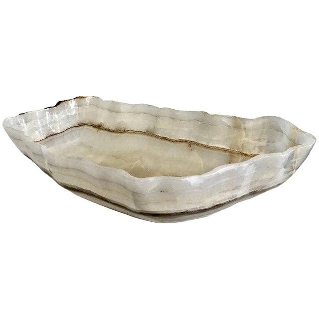 Modern Natural White Onyx Hand-Carved Freeform Bowl For Sale - Image 3 of 5
