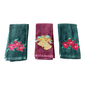Set of 3 Face /Hand Terry Guest Towels Embroidered for Christmas