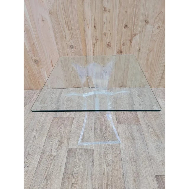 Mid Century Modern Carved Lucite Butterfly Base Square Glass Top Accent Table Mid-Century Modern Lucite Butterfly Base...