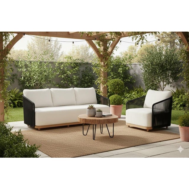 2020s Alpine Teak Wood Outdoor Sofa With Black Rope Design For Sale - Image 5 of 14