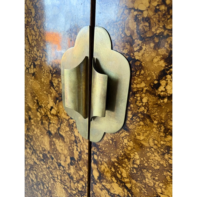 Wood Mid Century Hollywood Regency Faux Tortoiseshell Cabinet For Sale - Image 7 of 18