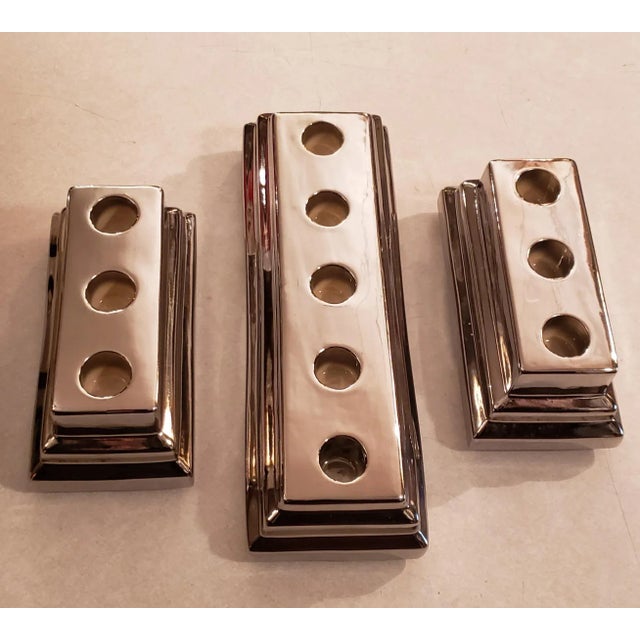 Ceramic Vintage Chrome Finish Candelabra Centerpieces - Set of 3 For Sale - Image 7 of 7