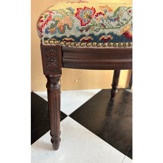 English Needlepoint Footstool For Sale - Image 3 of 6