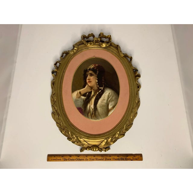 19th Century KPM Quality Portrait Painting on Porcelain of Gypsy Woman in Gilt Metal Frame For Sale - Image 10 of 10