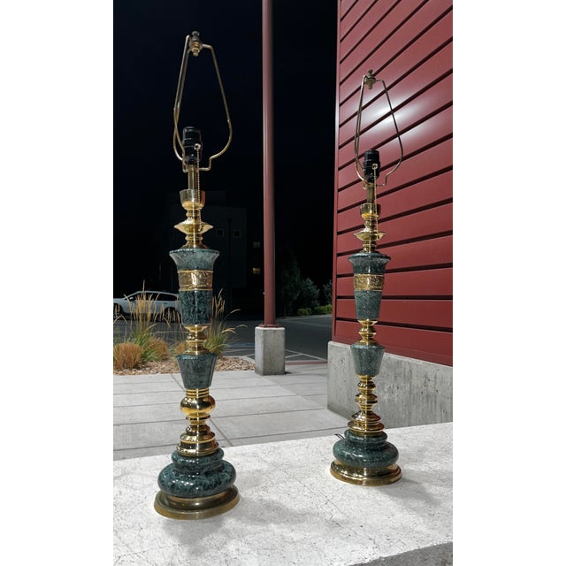 Japanese Japanese Bronze & Marble Column Table Lamps - a Pair For Sale - Image 3 of 12