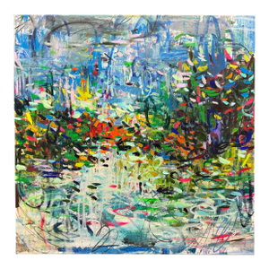 Abstract Oil Painting by Helen Zarin Titled "My Lovely Pond"