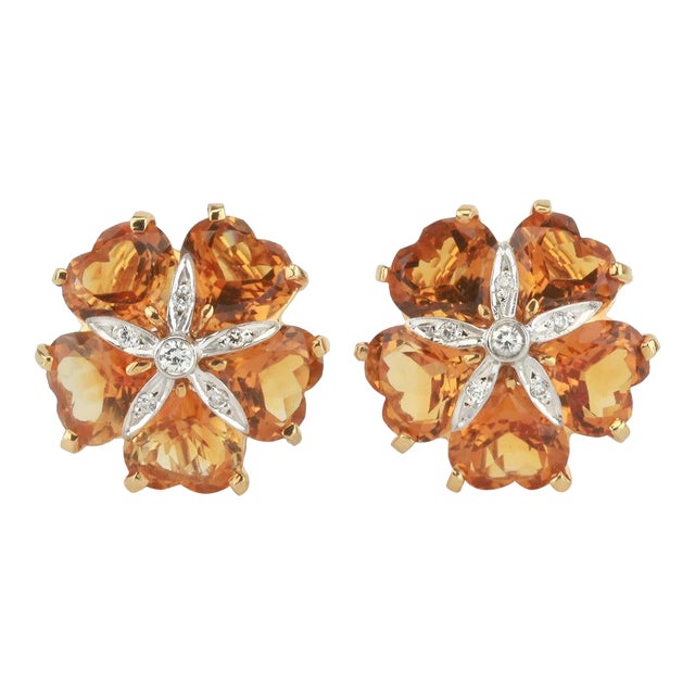Christina Addison 18kt Yellow Gold Sand Dollar Earring With Citrine and Diamonds - a Pair For Sale