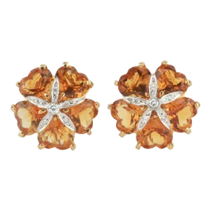 Christina Addison 18kt Yellow Gold Sand Dollar Earring With Citrine and Diamonds - a Pair