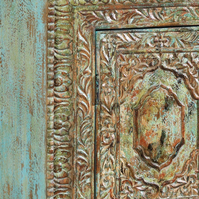 Vintage Painted Cabinet with Relief Carvings, 1950s For Sale - Image 6 of 8