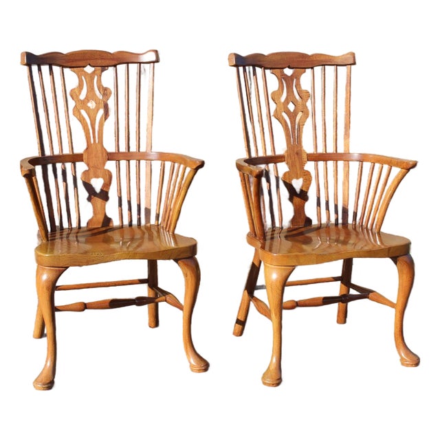 Thomasville Fisher Park Pecan Windsor Armchairs—A Pair For Sale