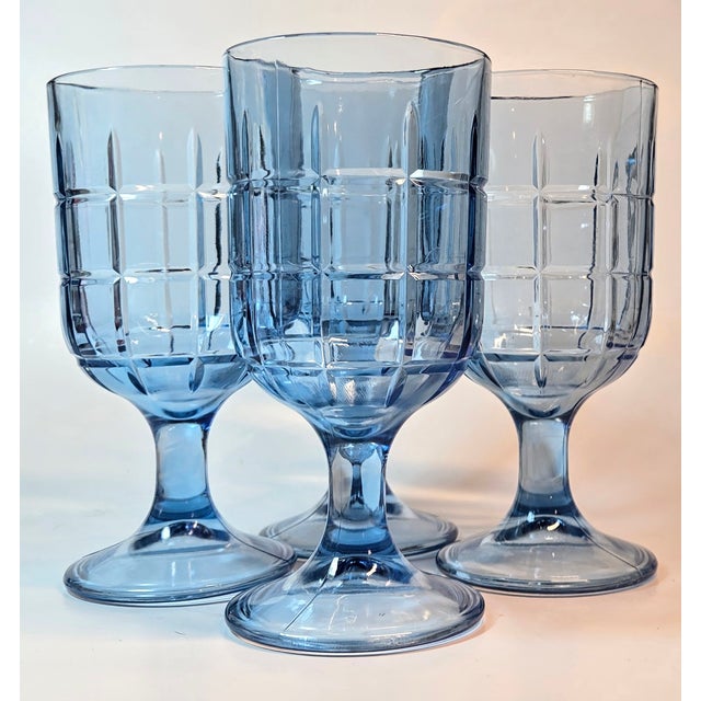 Blue Periwinkle Cut Windowpane Goblets- Set of Four For Sale - Image 8 of 11