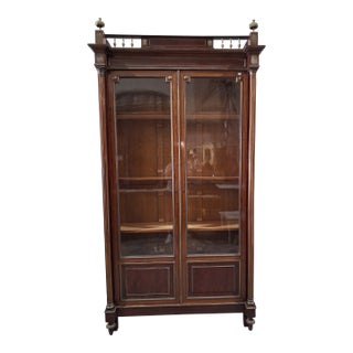 19th Century French Napoleon III Mahogany & Brass Mounted Library Bookcase With Original Glass For Sale
