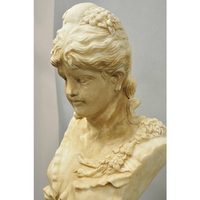 Vintage Victorian Style Carved Marble Young Lady Maiden Bust Statue Sculpture For Sale - Image 12 of 16