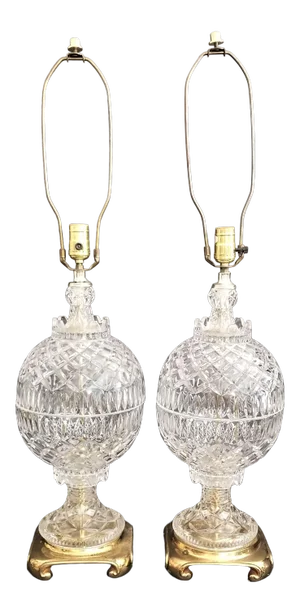 Large French Cut Crystal Table Lamps - a Pair
