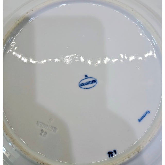 Blue Meissen Blue Onion Oval Plates Set of 3 – Antique German Porcelain, Embossed “Meissen” & Oval Backstamp For Sale - Image 8 of 11