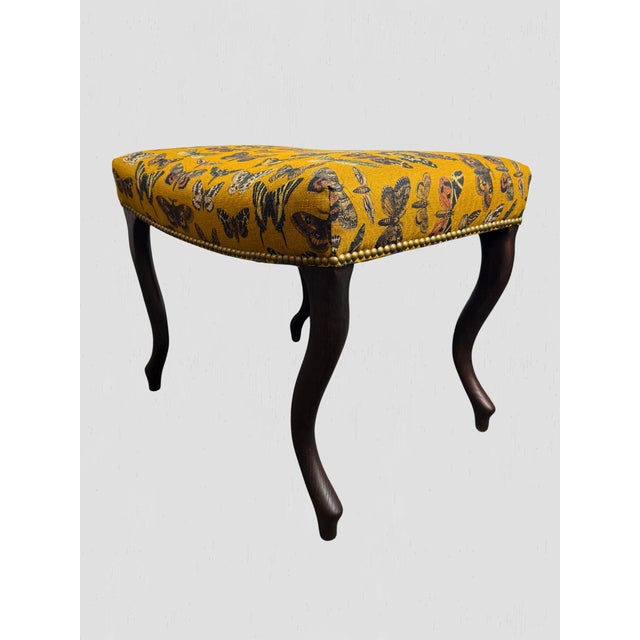 Transitional Lee Industries Ottoman Lady Goldenrod Fabric Nailheads For Sale - Image 3 of 11